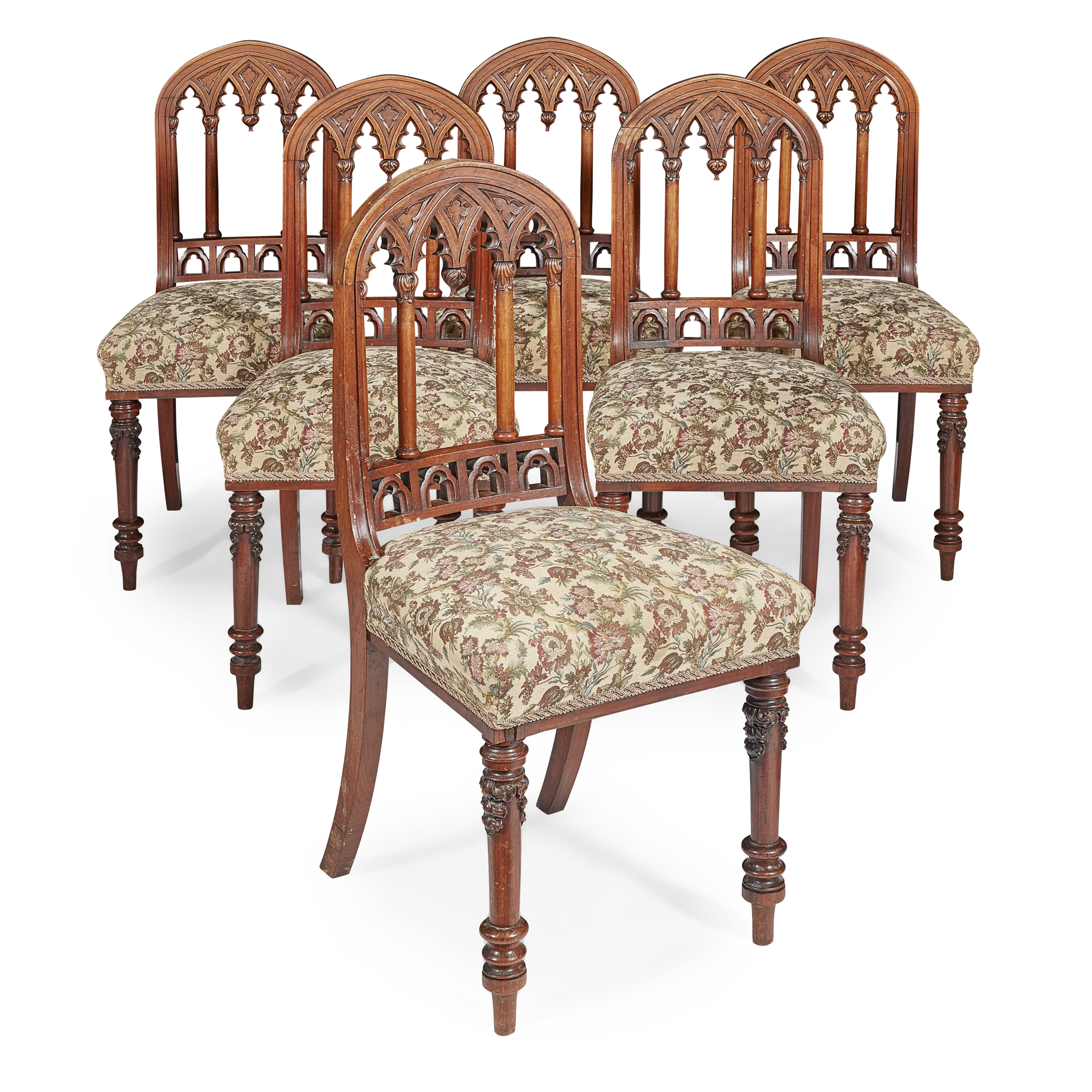 SET OF SIX GOTHIC REVIVAL ROSEWOOD DINING CHAIRS