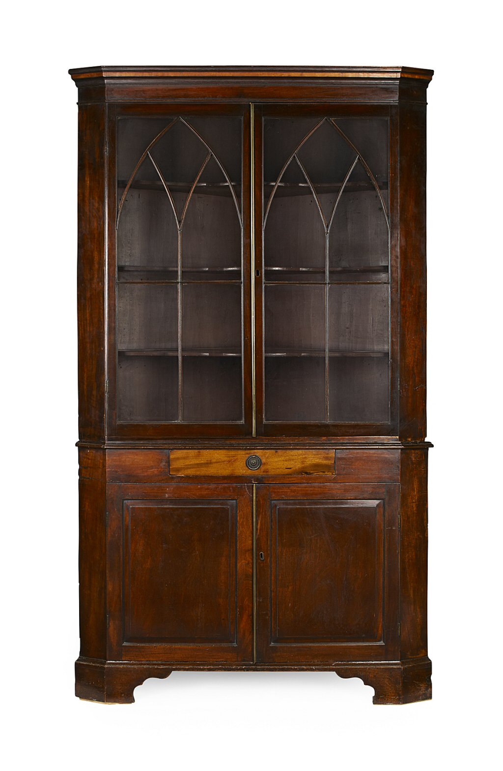 LATE GEORGE III MAHOGANY CORNER CABINET
