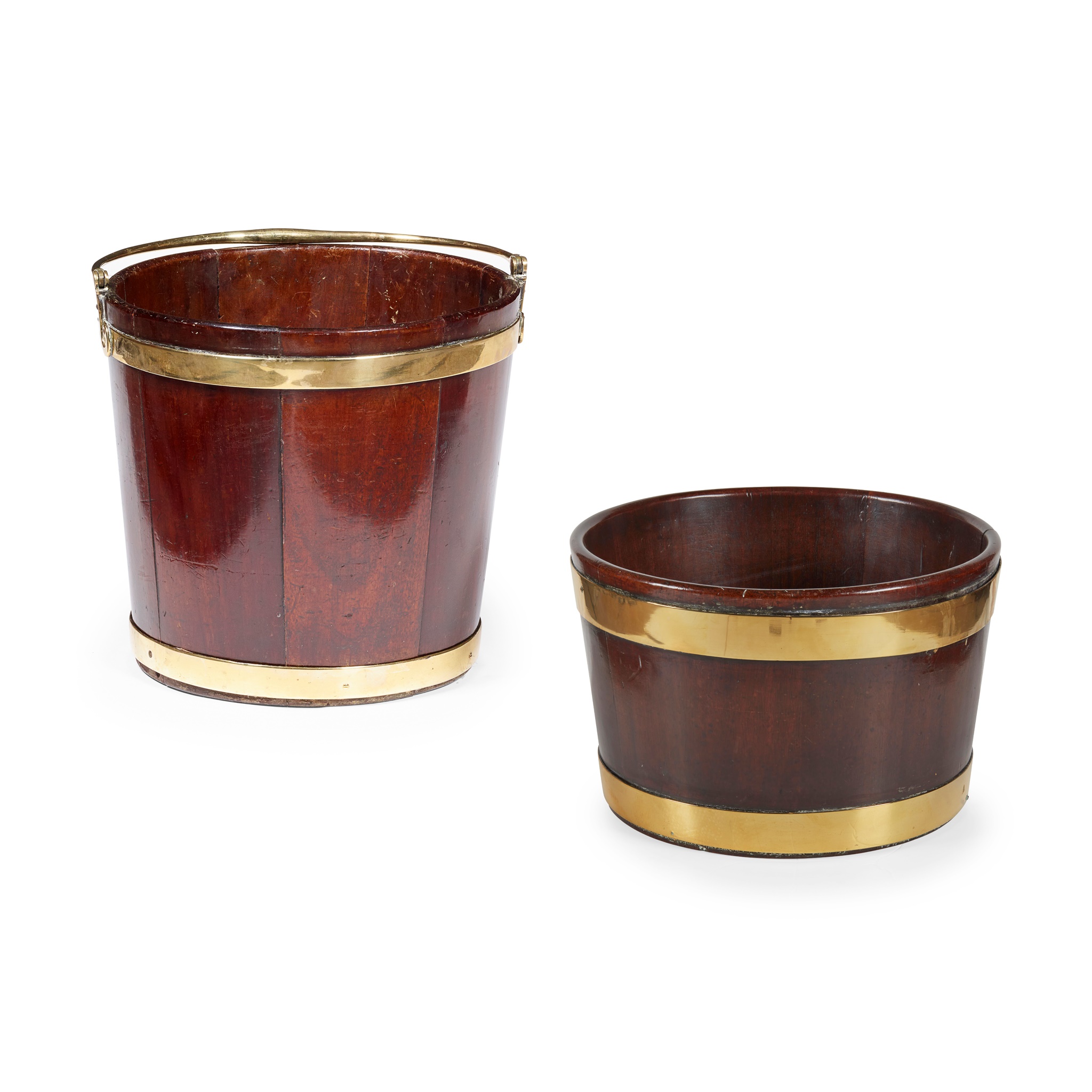 TWO GEORGIAN MAHOGANY BRASS BANDED BUCKETS