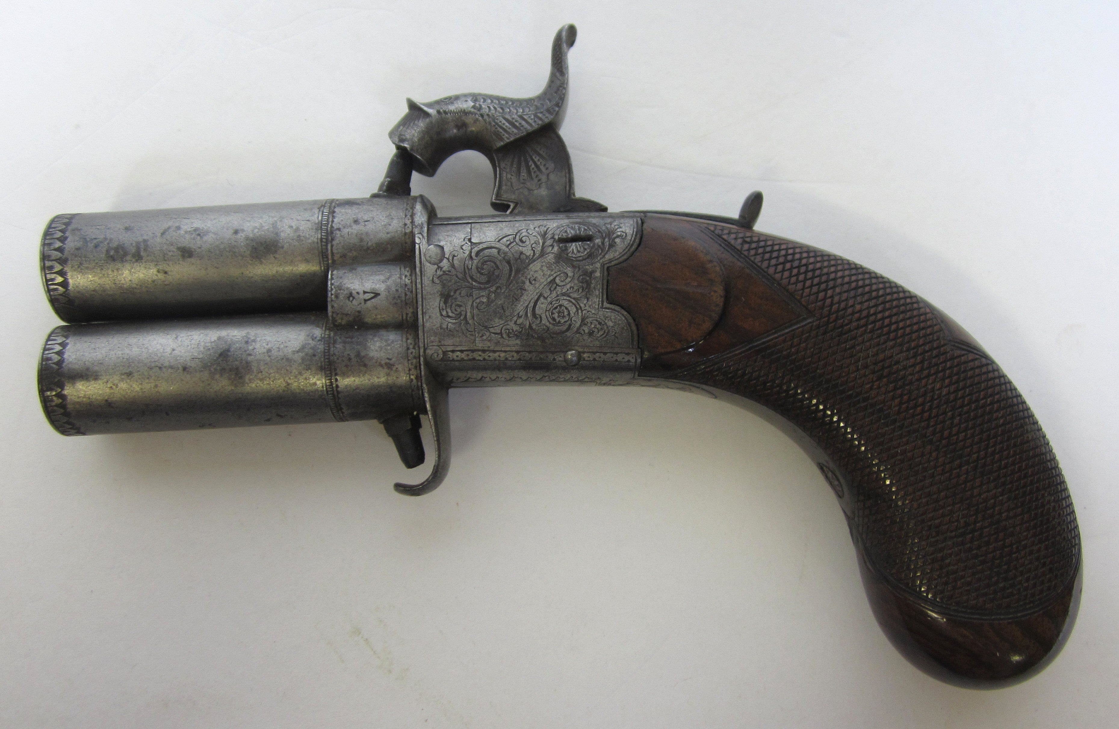 TWIN BARREL PERCUSSION CAP MUFF PISTOL, LANG, LONDON