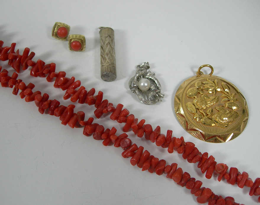 A pair of coral earrings,