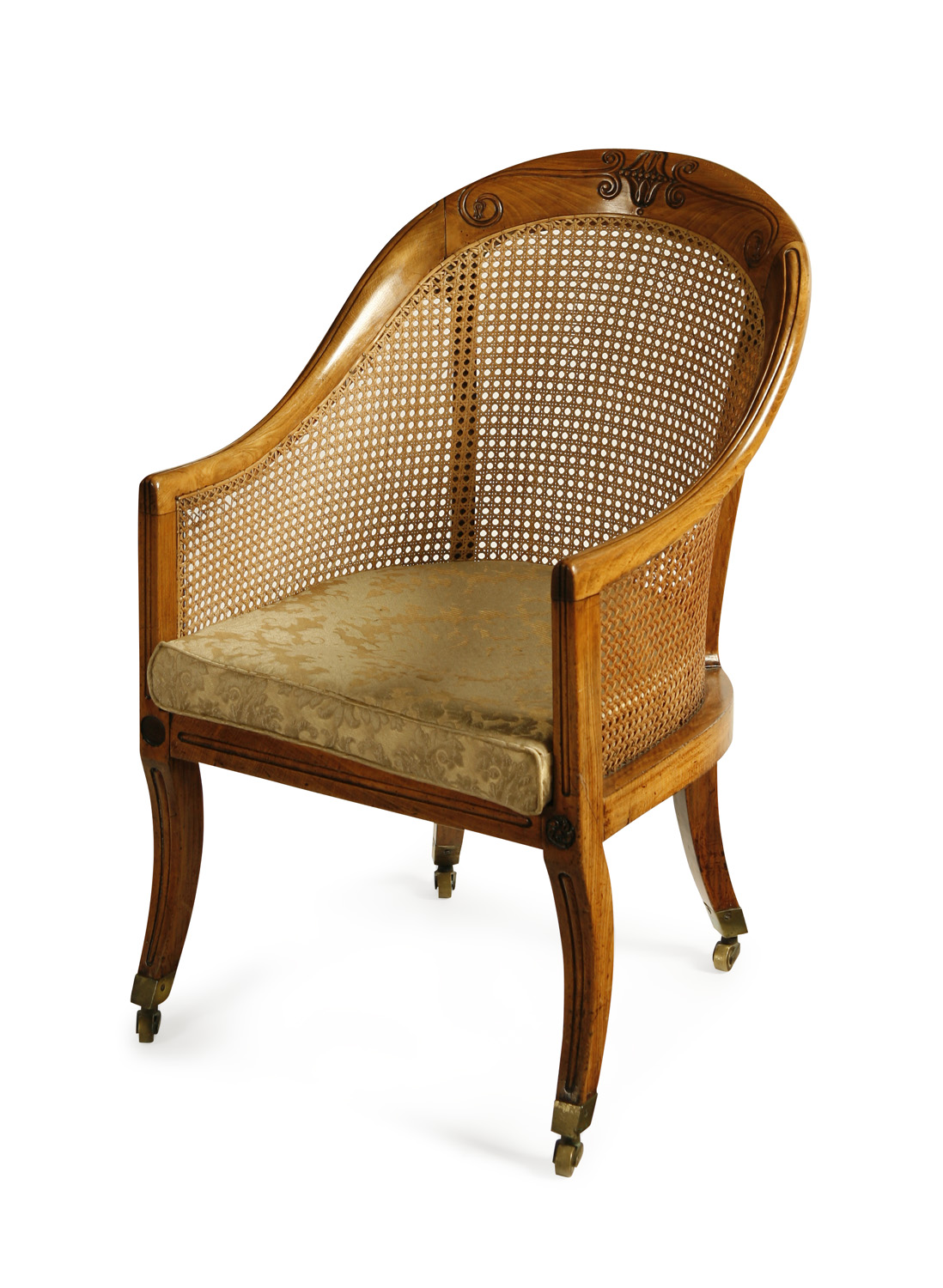 MAHOGANY FRAMED CANE BACKED BERGERE