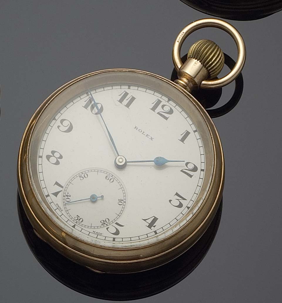 Rolex - a 9ct gold open faced pocket watch,