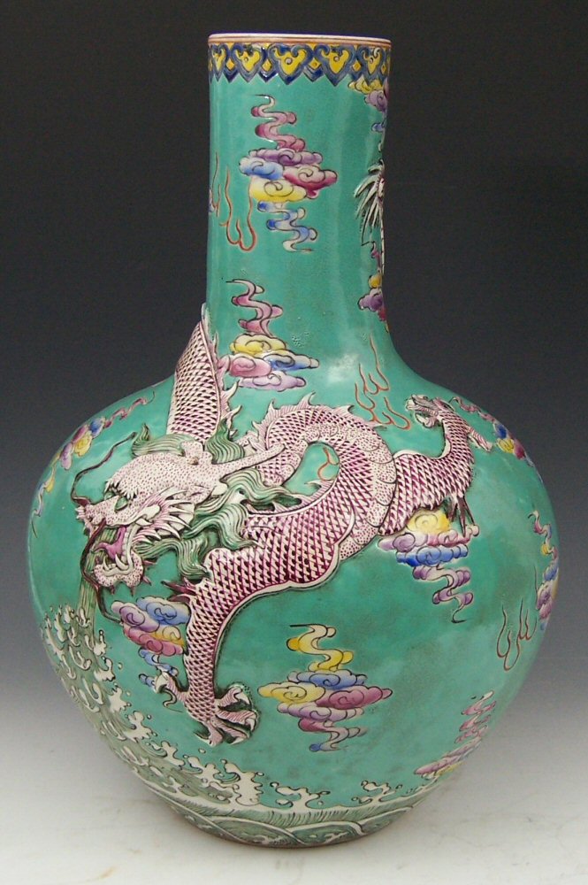 A large Chinese turquoise glazed globular vase, 20th century,