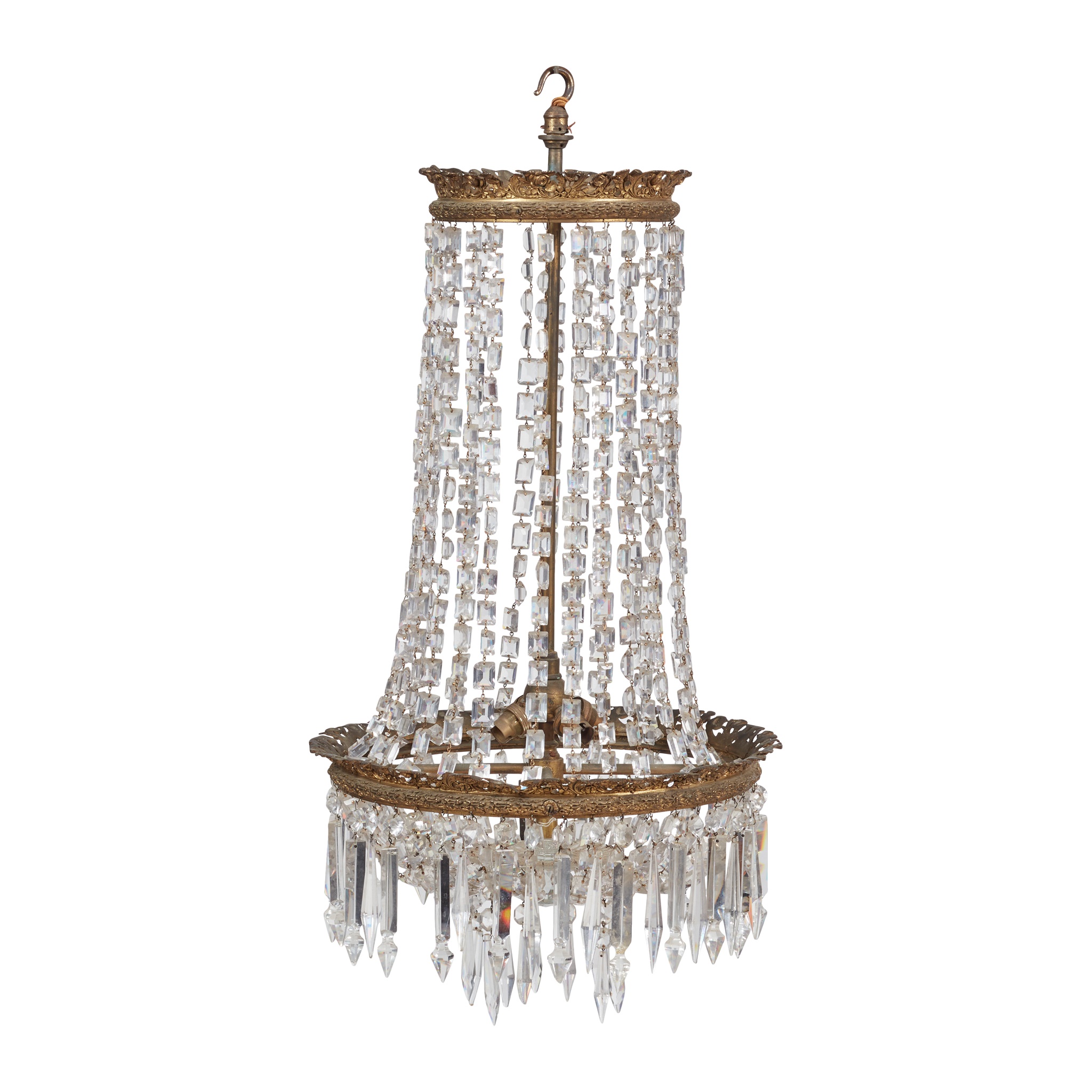 GILT BRASS AND CRYSTAL BASKET CHANDELIER