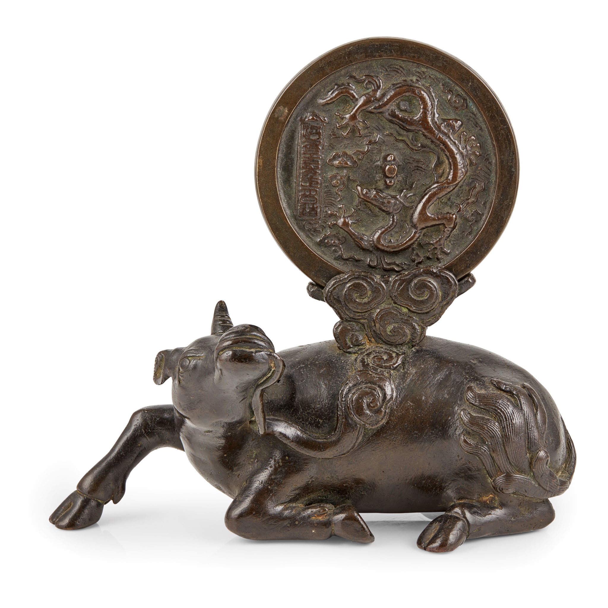 BRONZE MIRROR AND 'RHINOCEROS' STAND