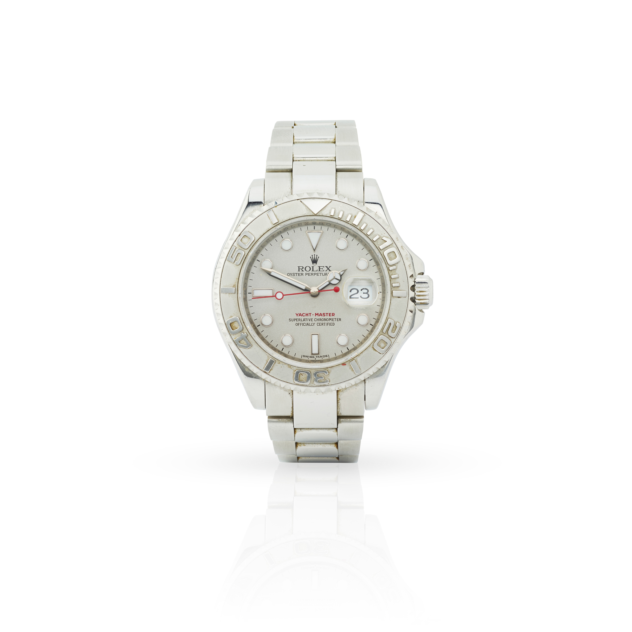 Rolex. A stainless steel and platinum automatic wristwatch with rotating bezel and date