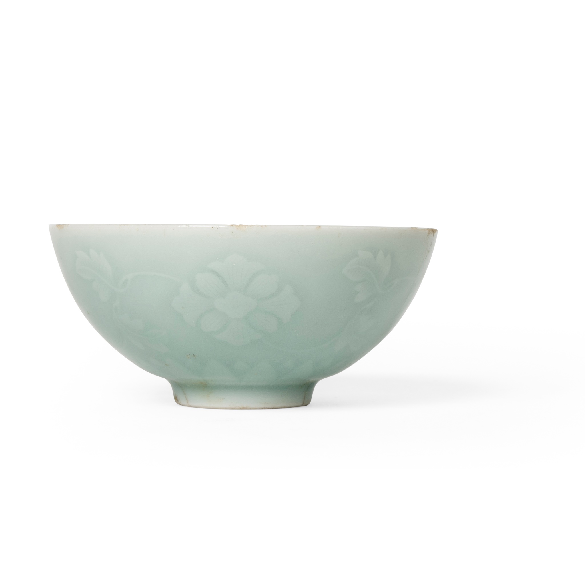 MOULDED CELADON-GLAZED 'FLORAL' BOWL