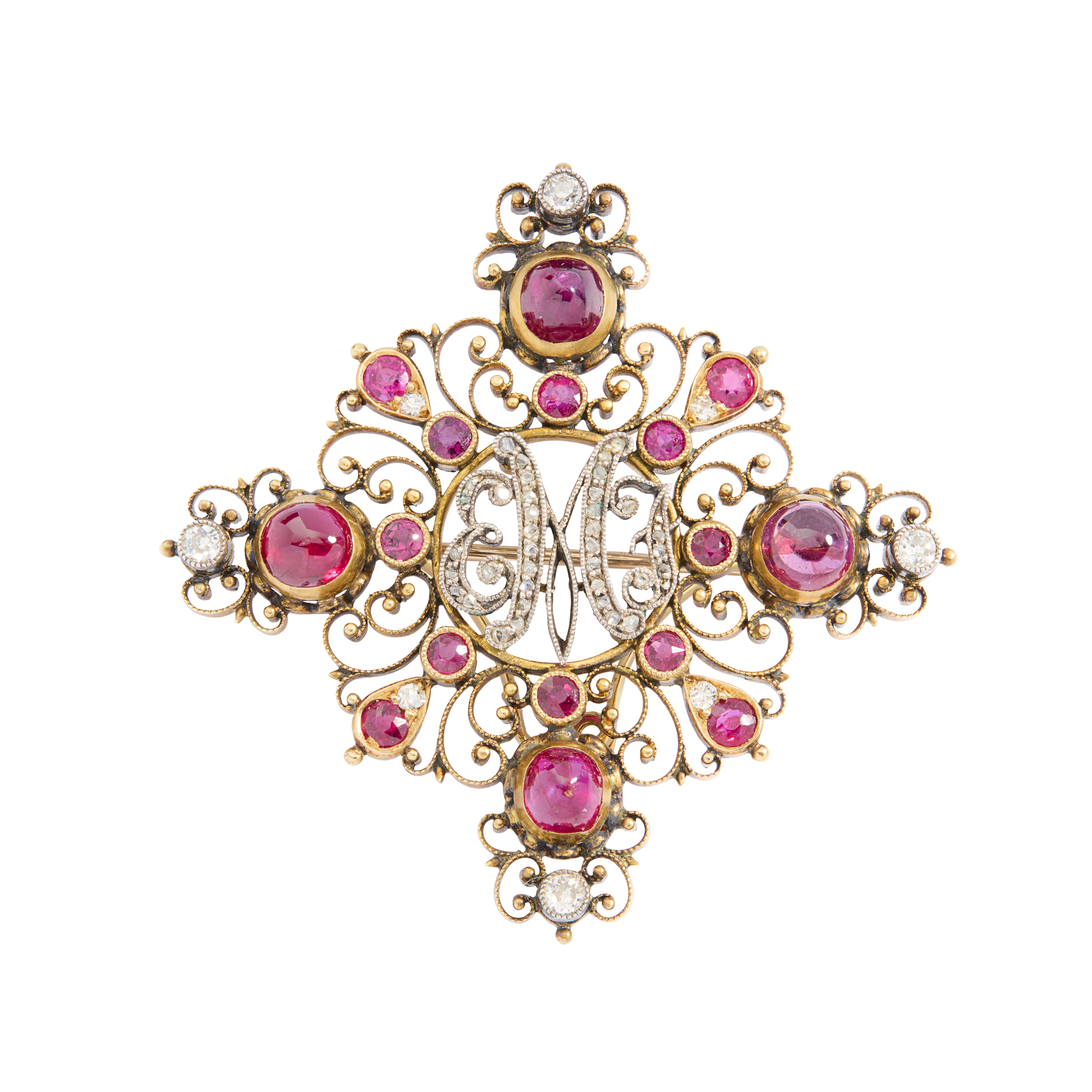 A late 19th century ruby and diamond brooch