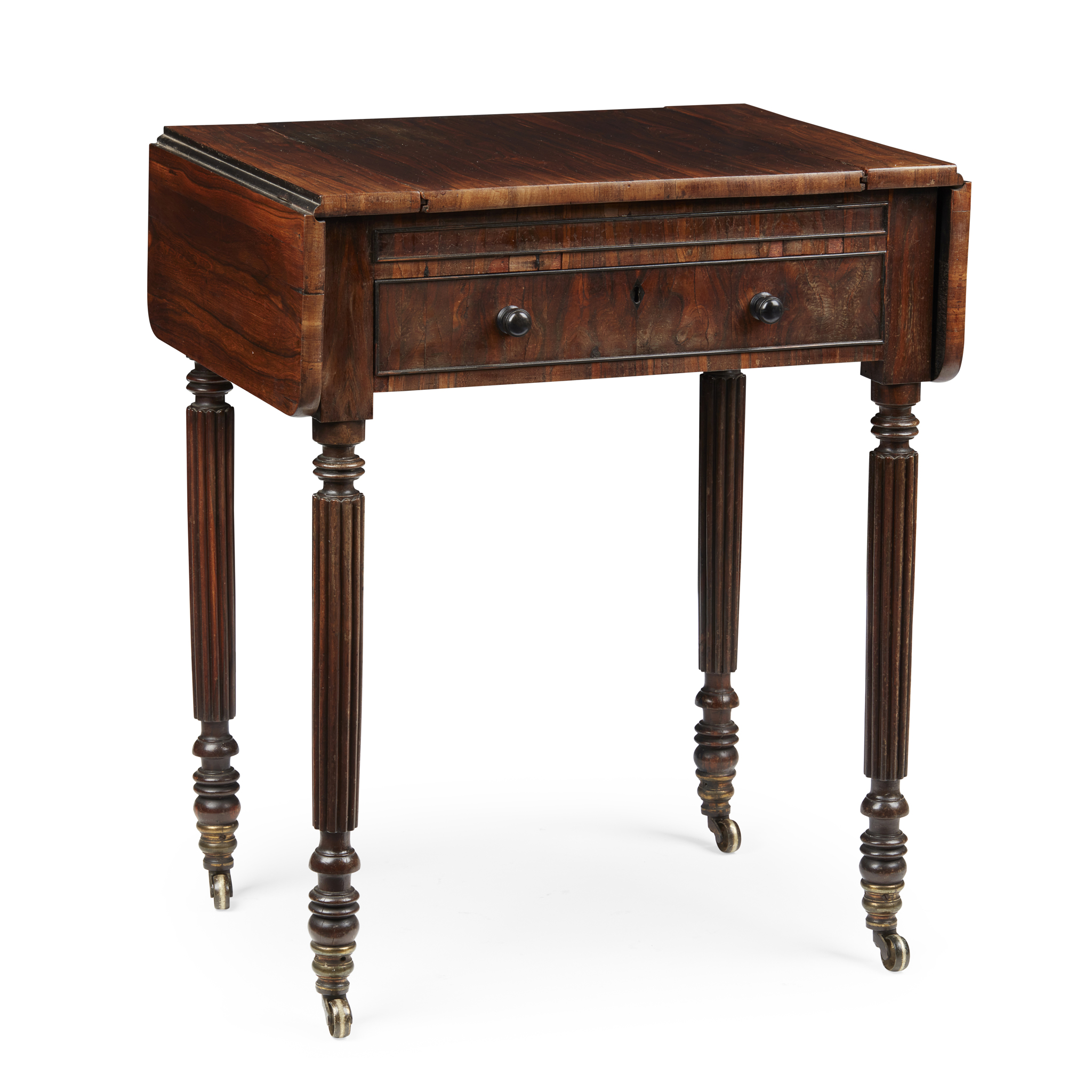 REGENCY GONCALO ALVES AND EBONISED DROP-LEAF GAMES TABLE