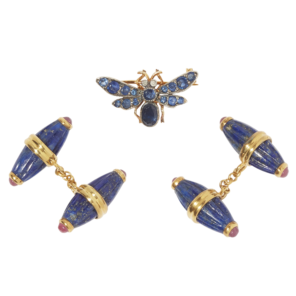 A pair of lapis lazuli set cufflinks