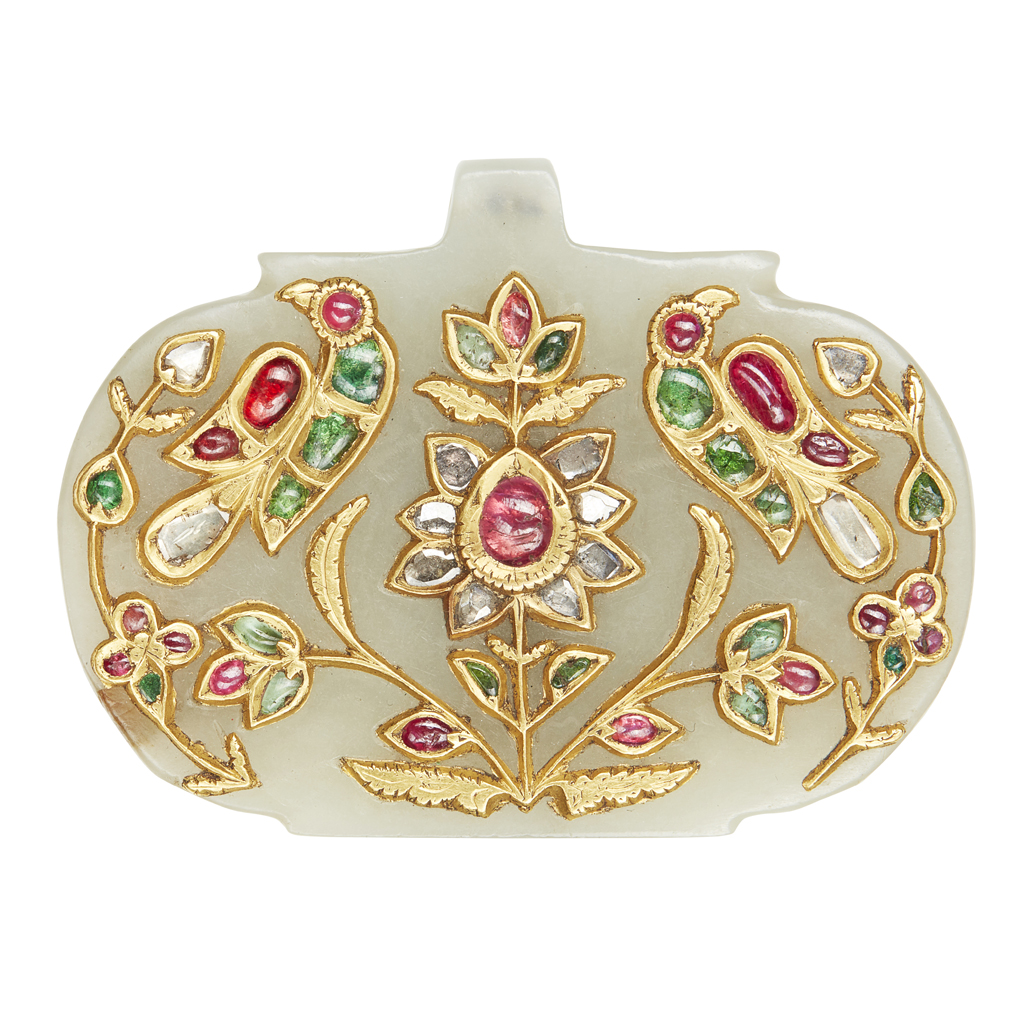 An Indian gem and diamond set jade pendant <em>(haldili)</em>