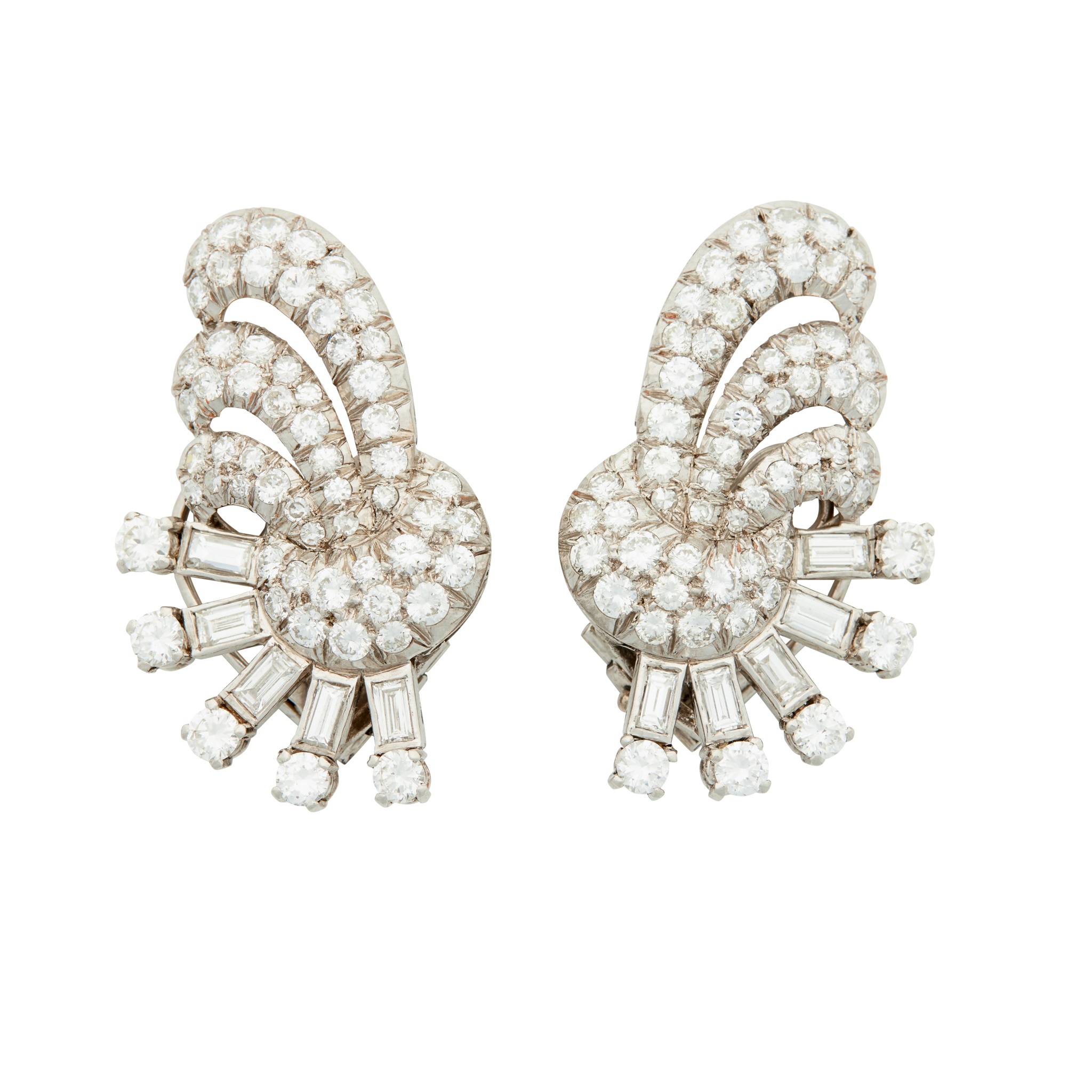 A pair of 1940s diamond set ear clips