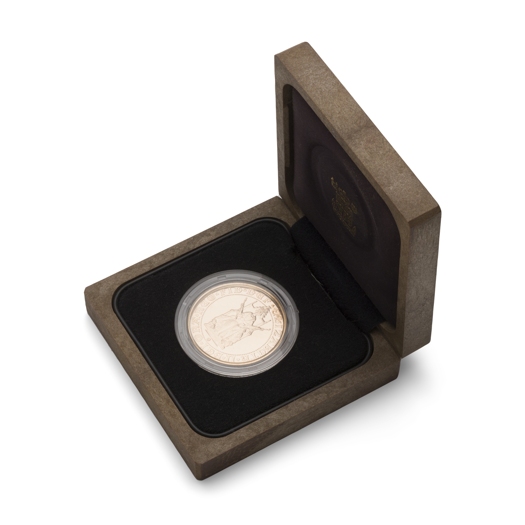 A 1989 cased gold proof £5 coin