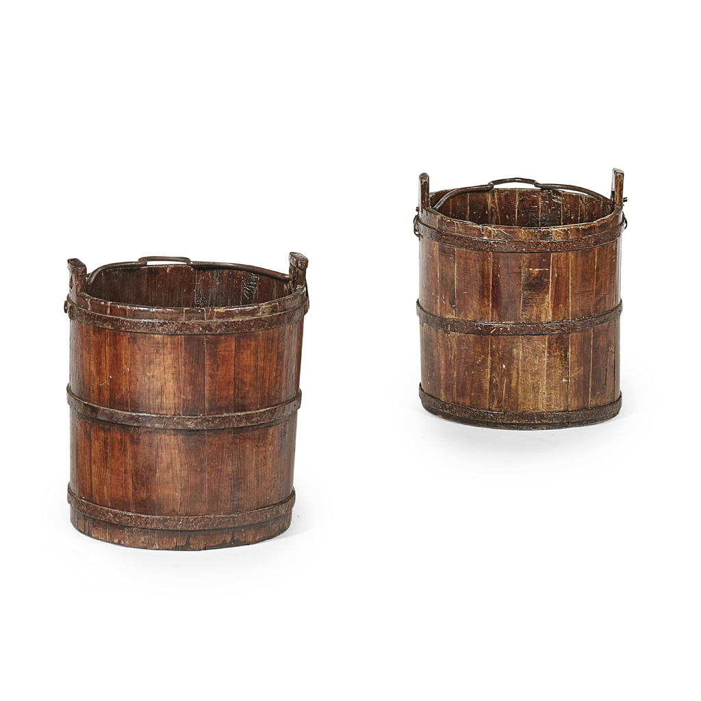 PAIR OF HARDWOOD BUCKETS