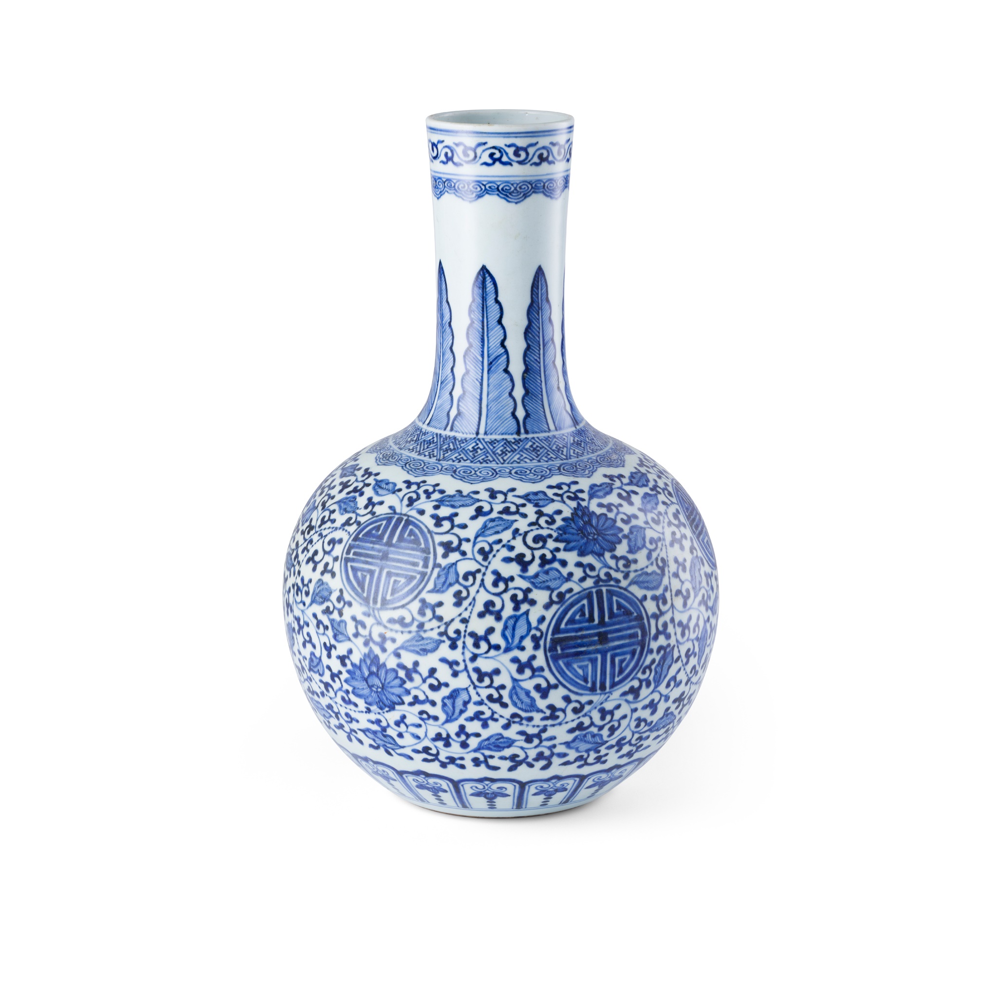 BLUE AND WHITE 'LONGEVITY' BOTTLE VASE