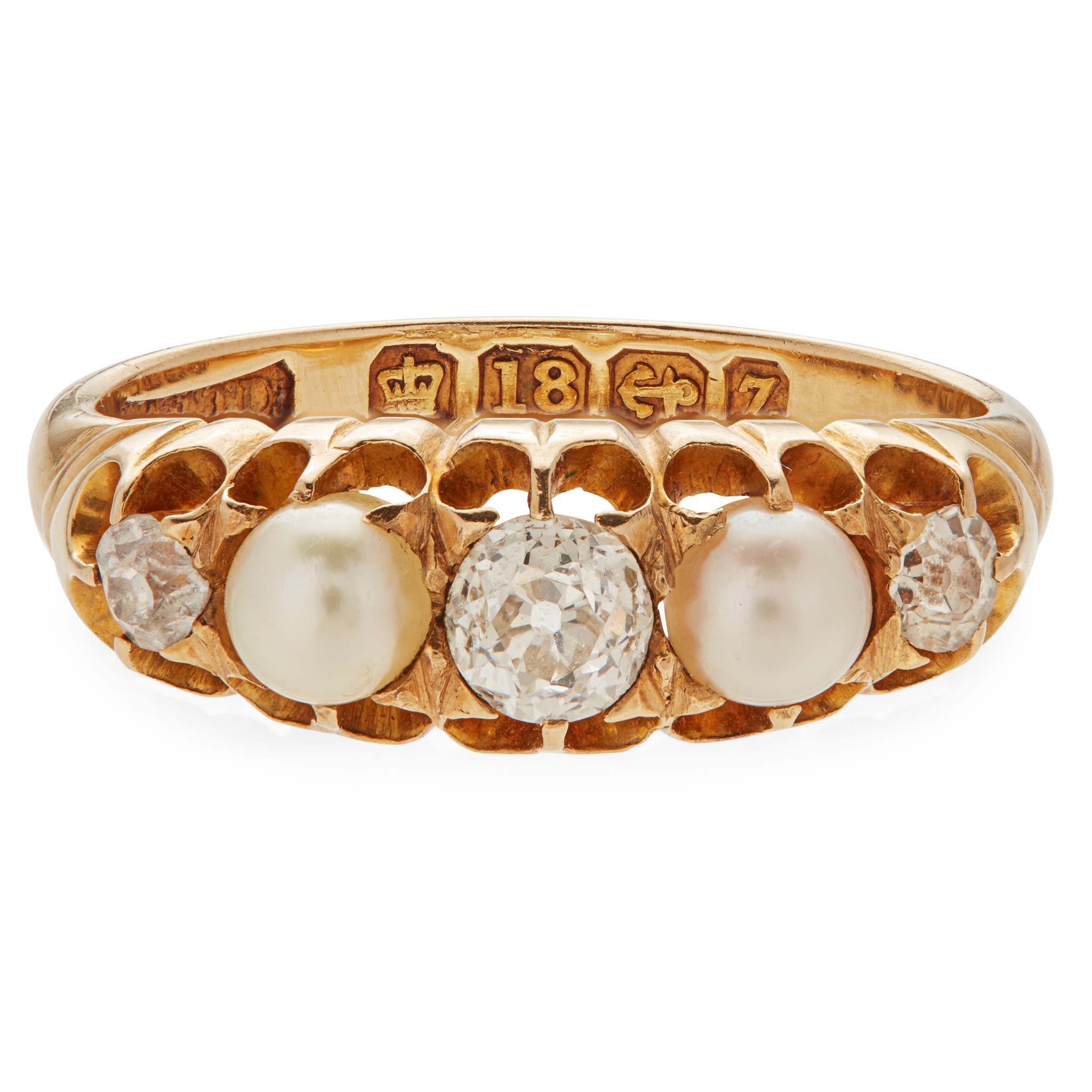 A pearl and diamond set ring in 18ct yellow gold