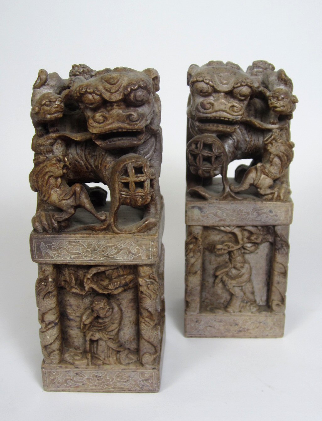 LARGE PAIR OF CHINESE CARVED SOAPSTONE SEALS