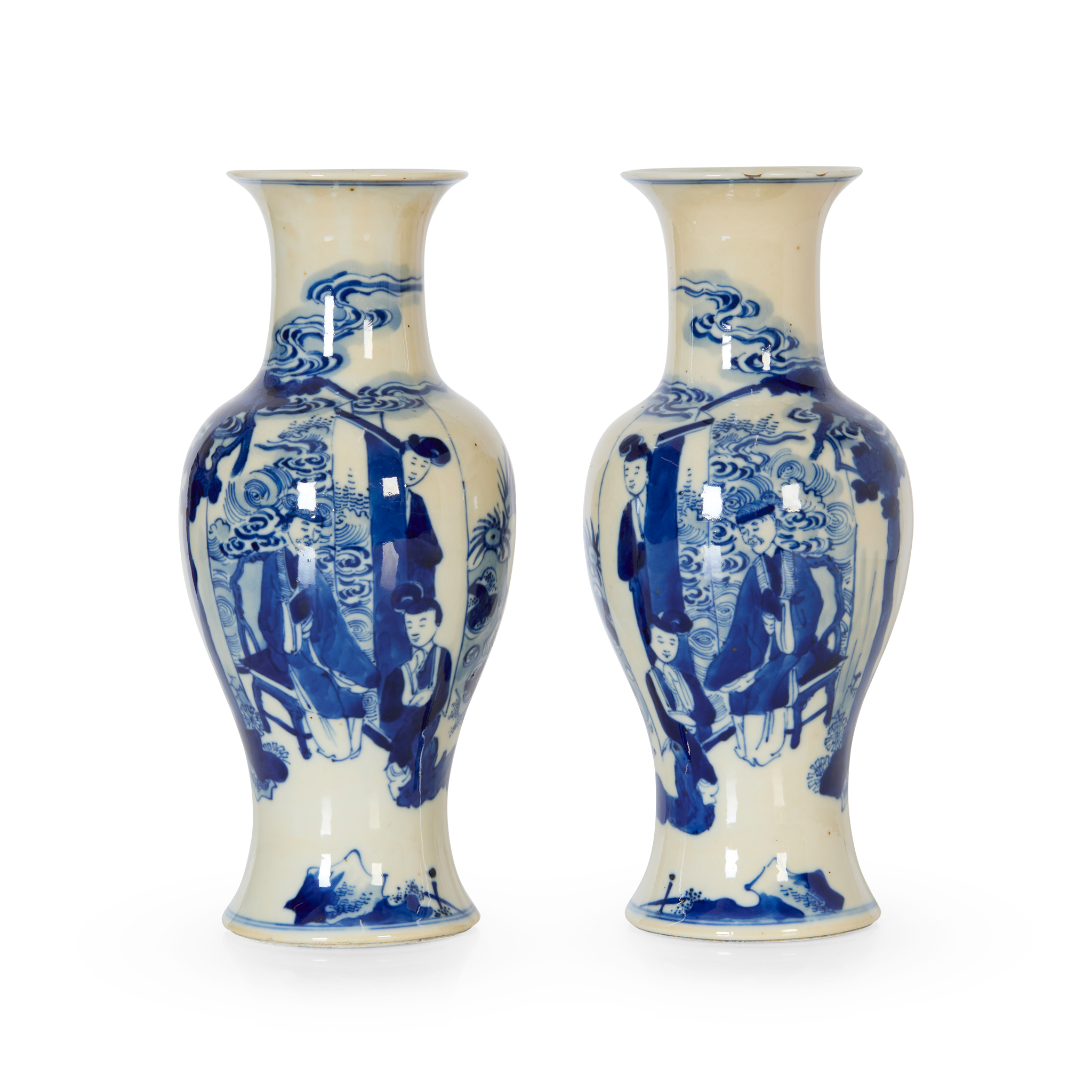 PAIR OF BLUE AND WHITE 'FIGURAL' VASES