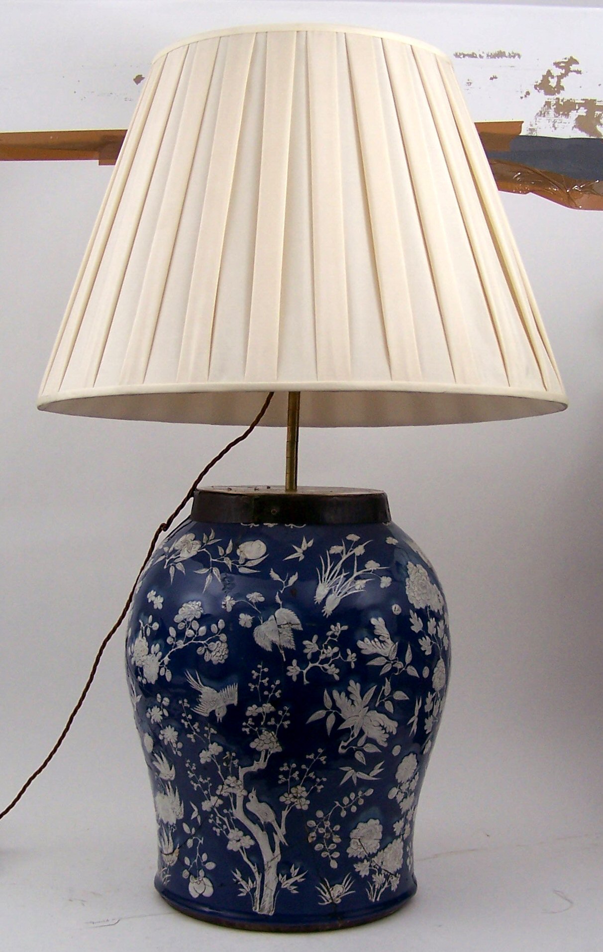 A large Chinese blue ground baluster vase, 19th century,