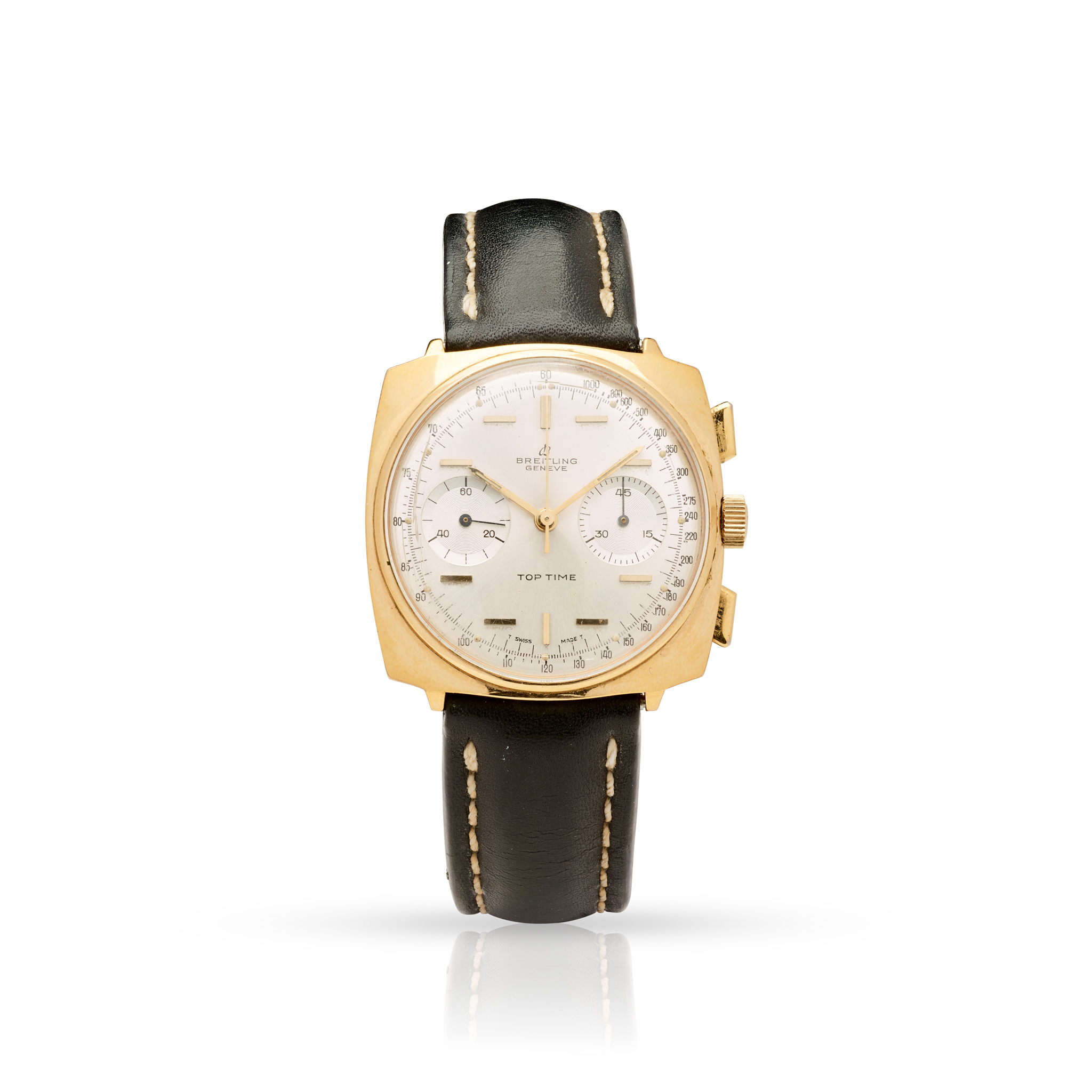 Breitling. A cushion-shaped gold-plated and stainless steel chronograph wristwatch