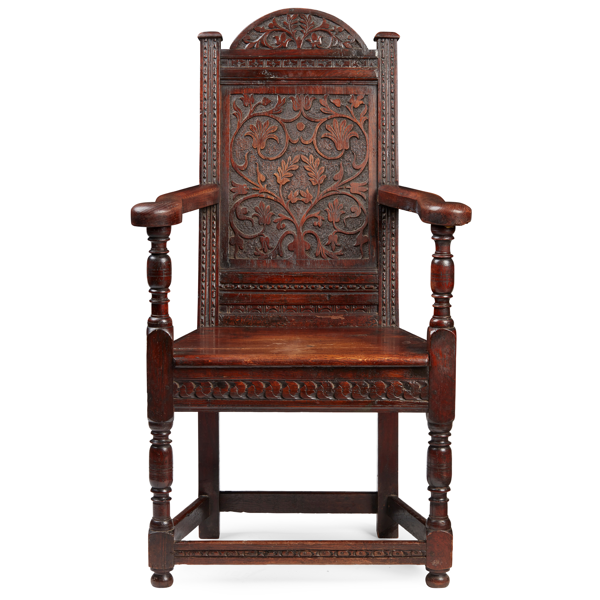 CARVED OAK CAQUETEUSE ARMCHAIR