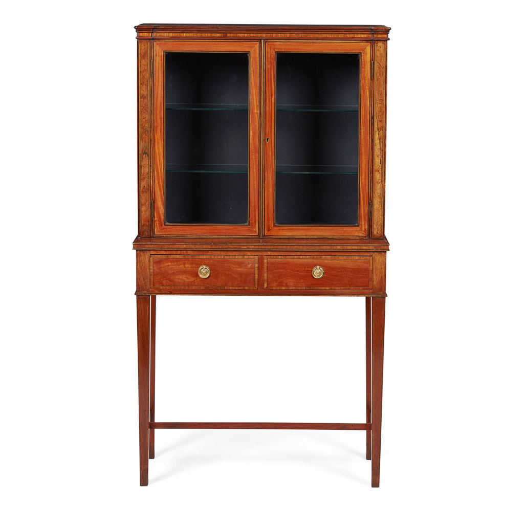 VICTORIAN SHERATON REVIVAL MAHOGANY AND SATINWOOD BANDED DISPLAY CABINET
