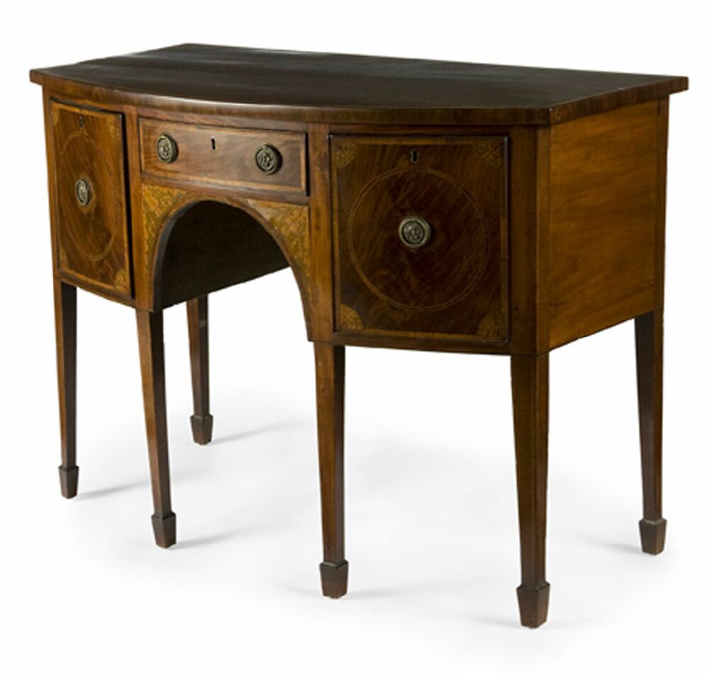 A George III mahogany and marquetry bow front sideboard