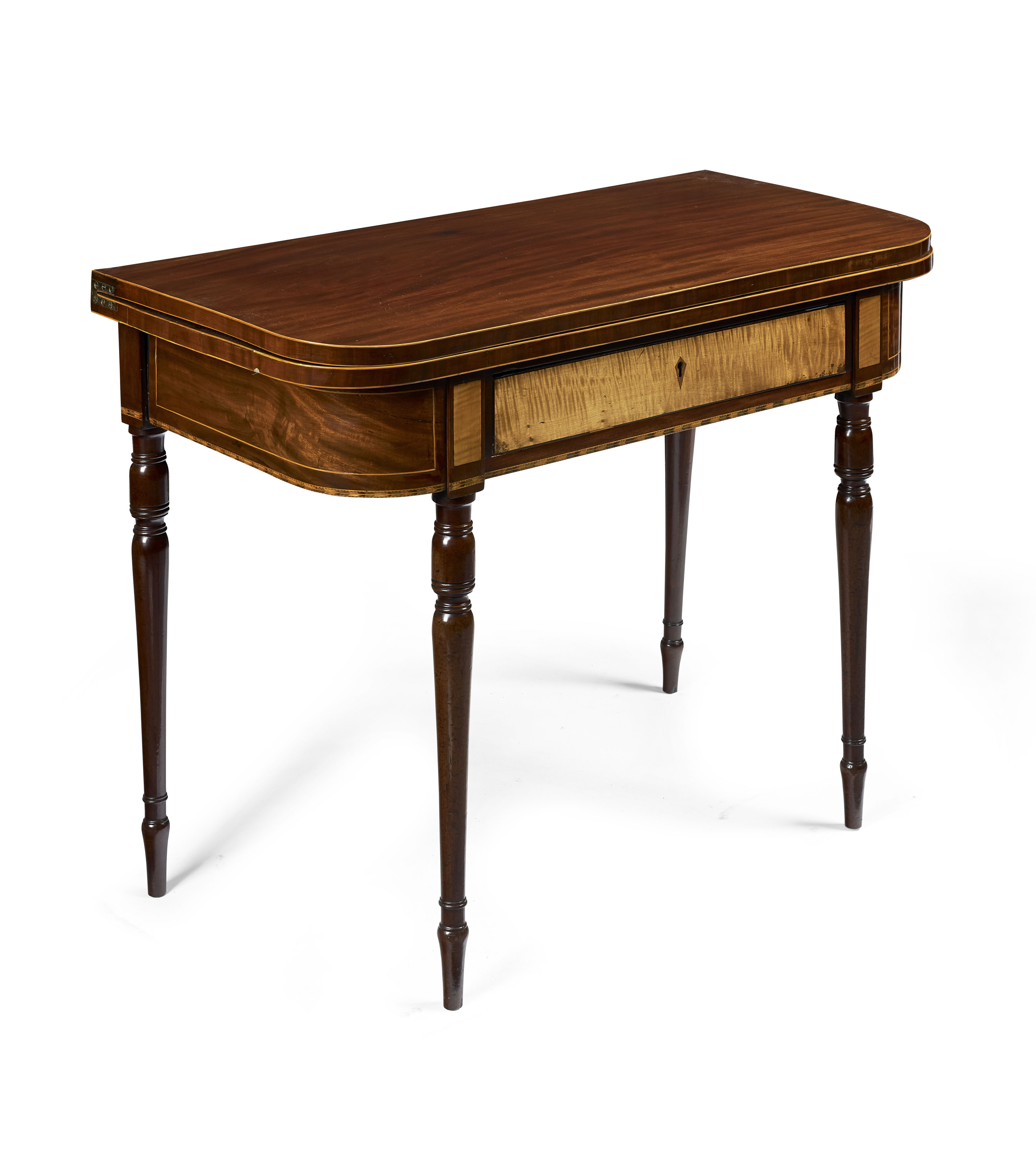 AMERICAN FEDERAL MAHOGANY AND SATINWOOD FOLDOVER TABLE