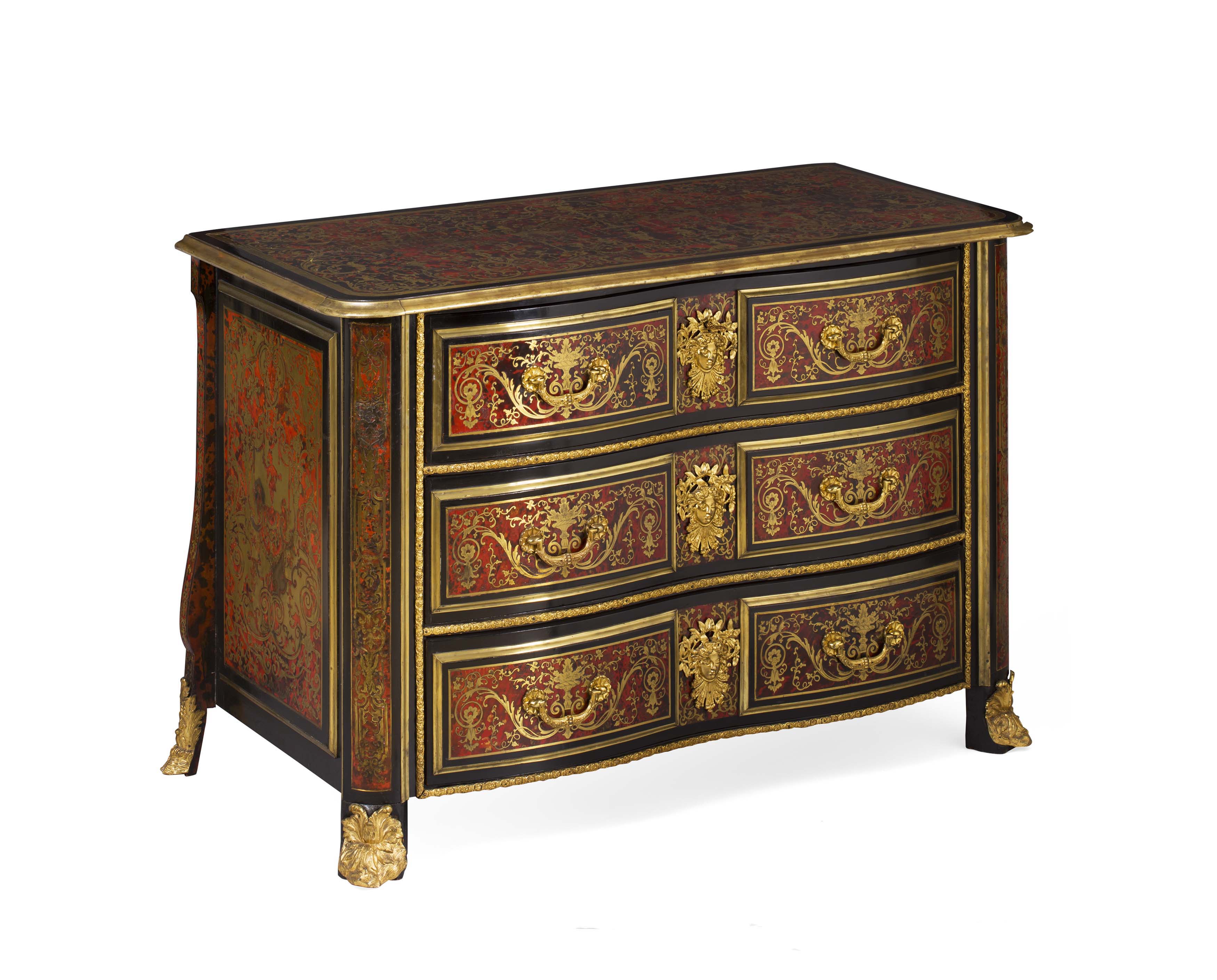 FINE LOUIS XIV STYLE BOULLE MARQUETRY, EBONY, AND EBONISED COMMODE