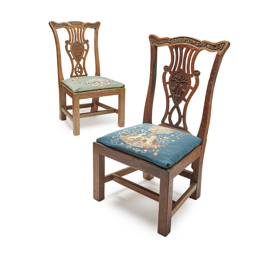 SCOTTISH BORDERS & GALASHIELS INTEREST: TWO ARTS & CRAFTS ELM LOW CHAIRS