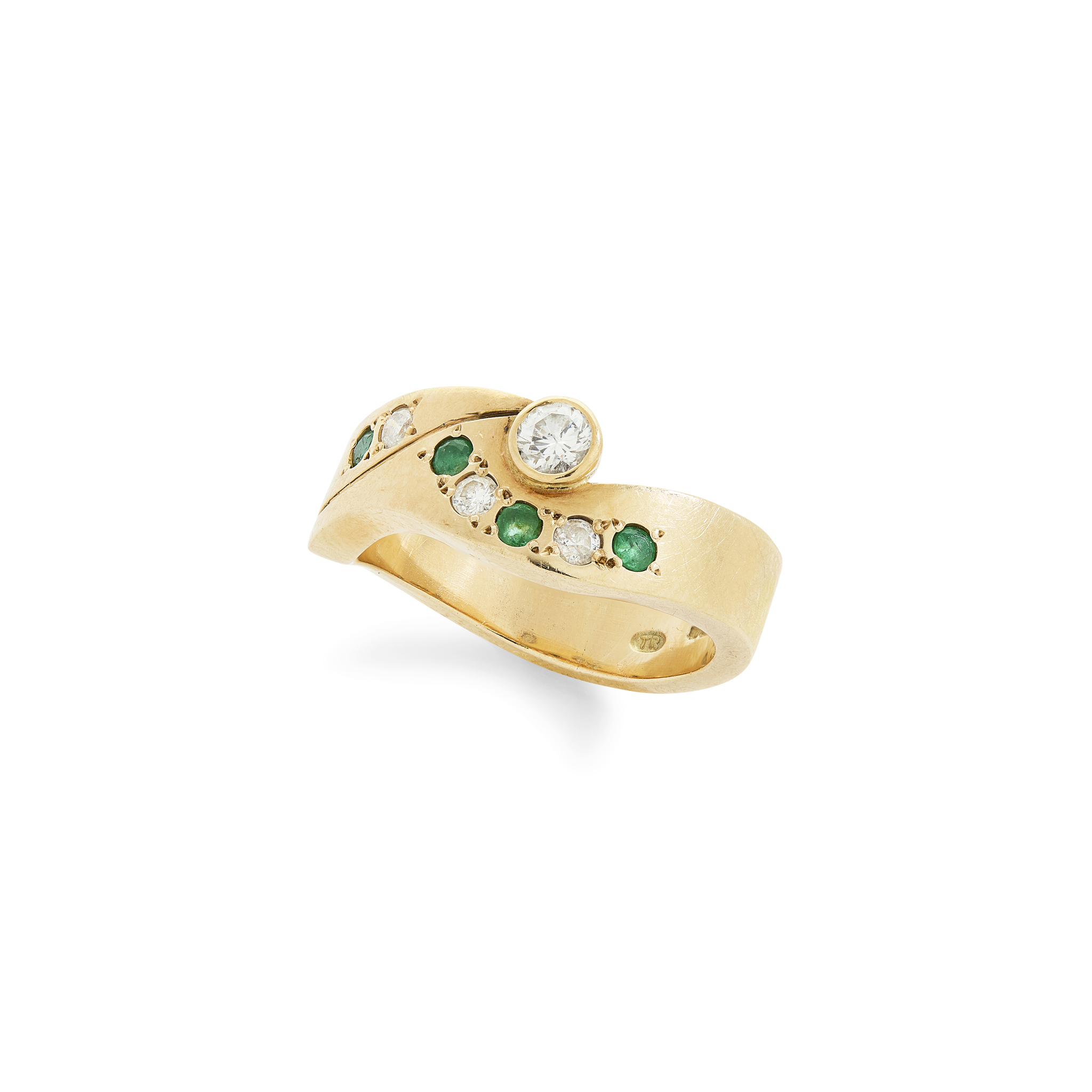 A 9ct yellow gold emerald and diamond band