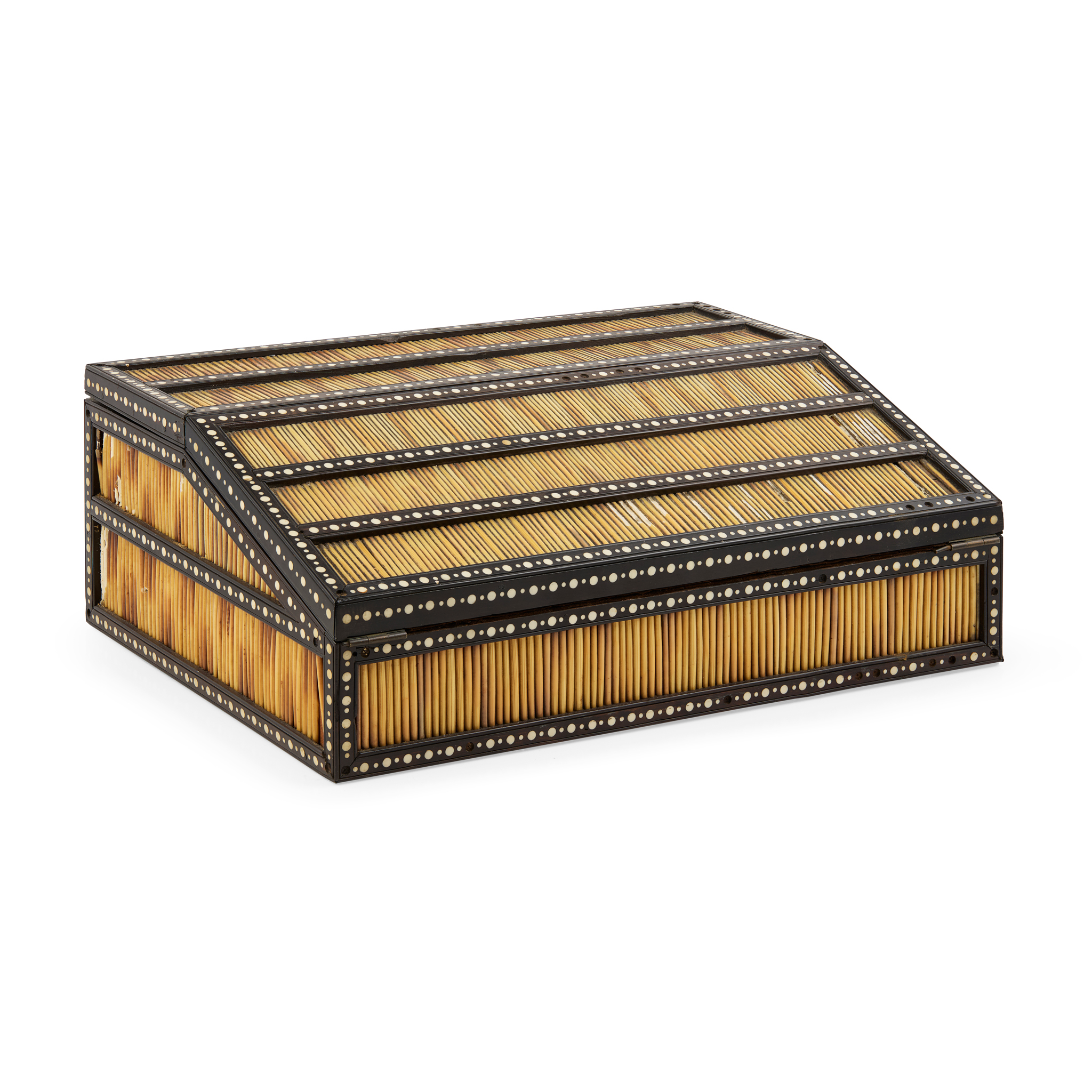 ANGLO-INDIAN CEYLONESE EBONY, PORCUPINE QUILL AND IVORY INLAIRD WRITING SLOPE