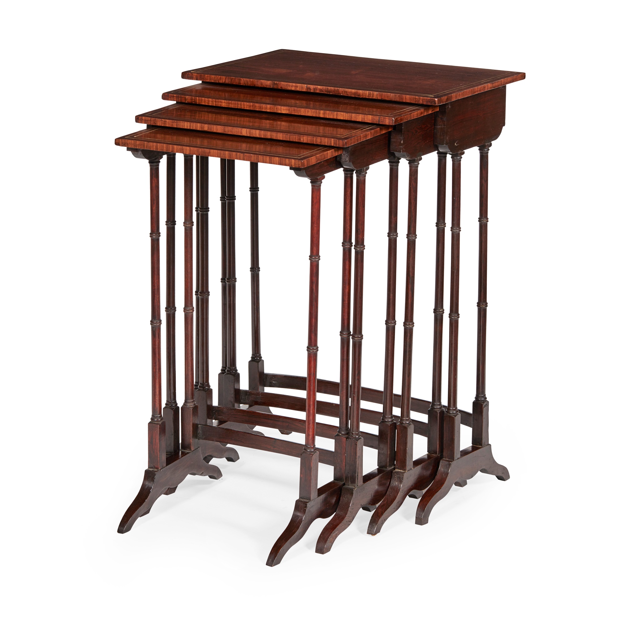 SET OF REGENCY ROSEWOOD BRASS INLAID QUARTETTO TABLES