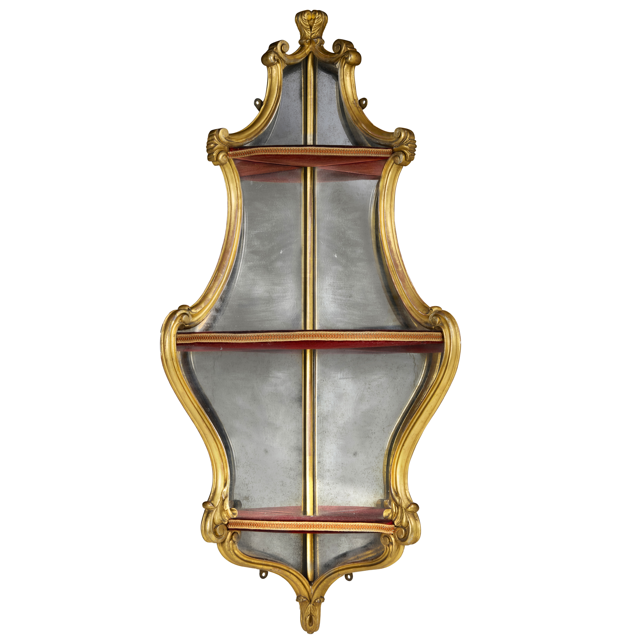 CONTINENTAL GILTWOOD MIRRORED HANGING CORNER SHELF