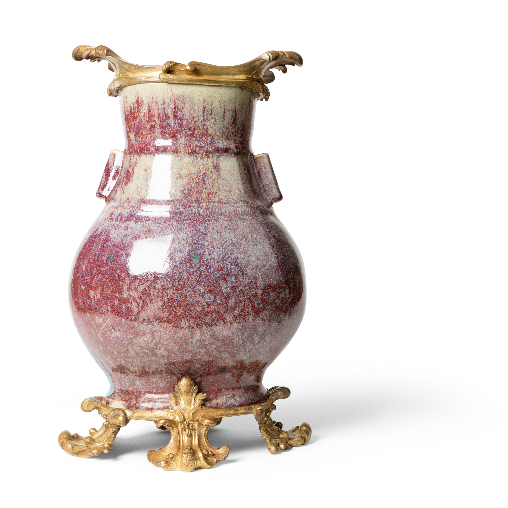 CHINESE ORMOLU-MOUNTED FLAMBÉ-GLAZED ARROW 'HU' VASE