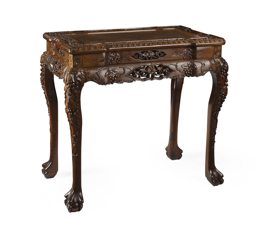 CHINESE CARVED HARDWOOD SIDE TABLE