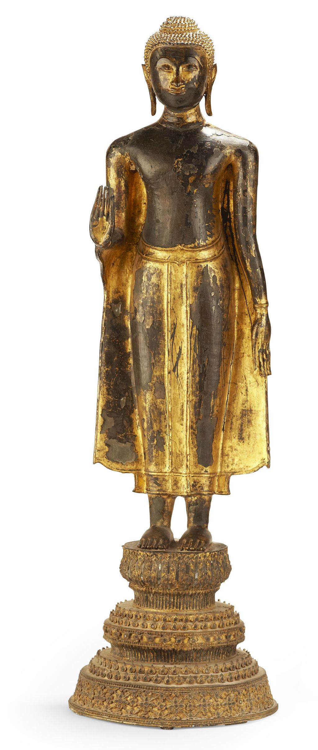 SOUTH EAST ASIAN GILDED BRONZE STANDING BUDDHA