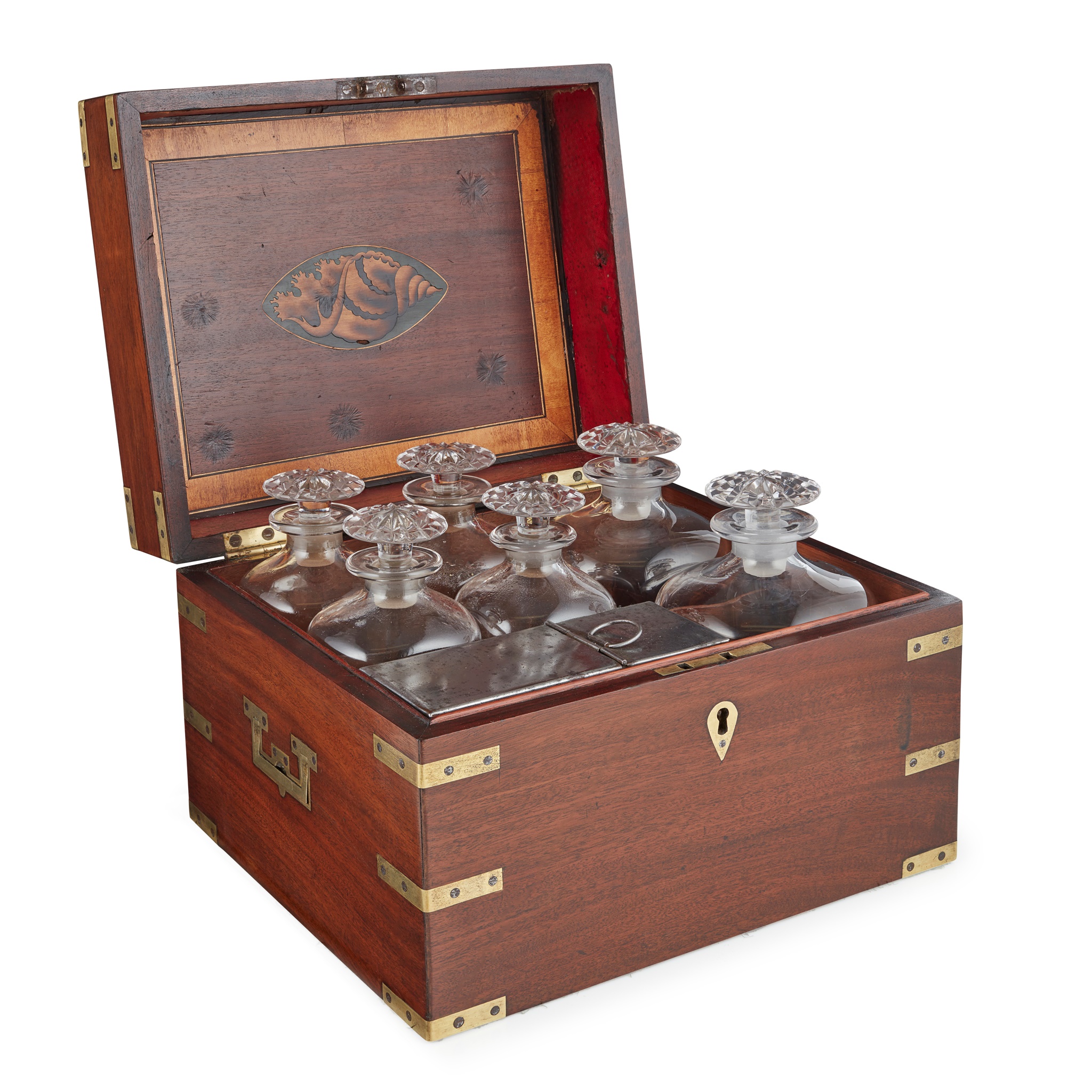 GEORGIAN MAHOGANY BRASS MOUNTED DECANTER BOX