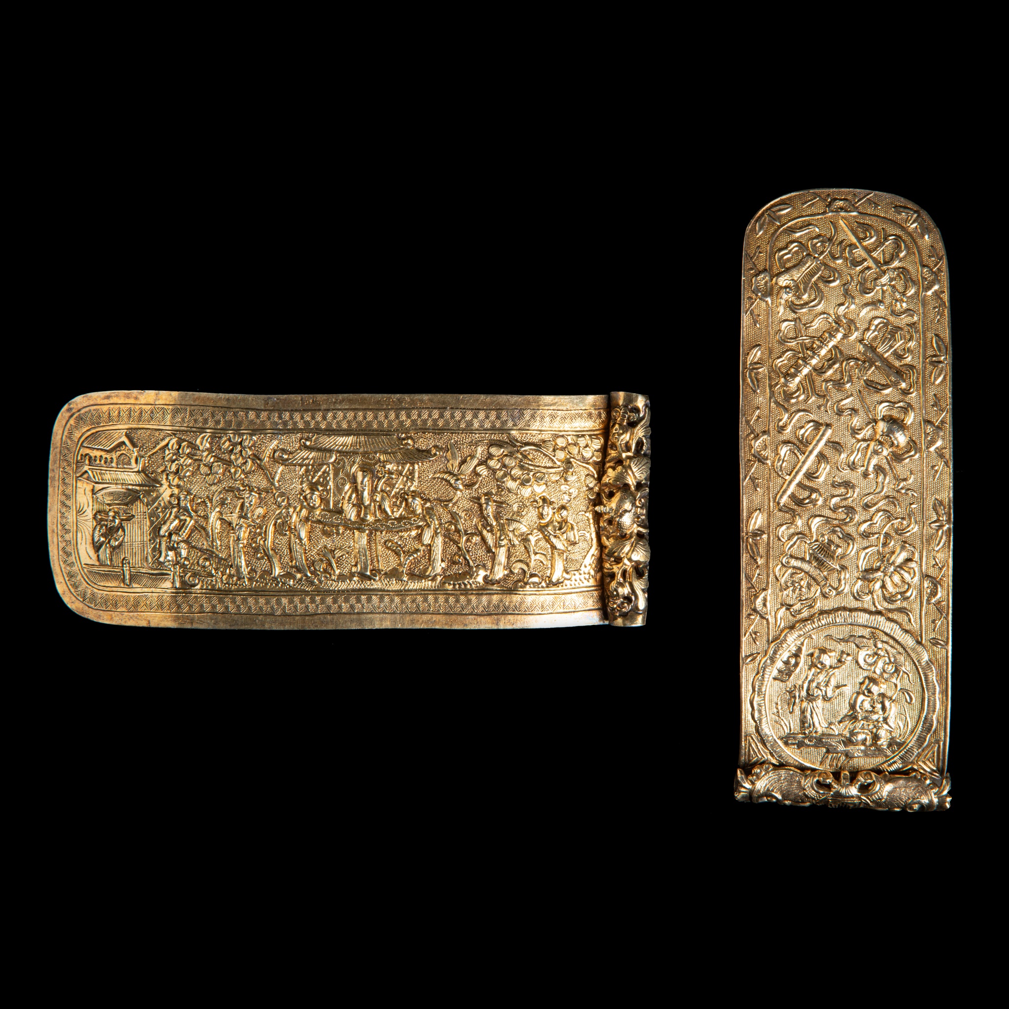 TWO GILT-SILVER HAIR PINS