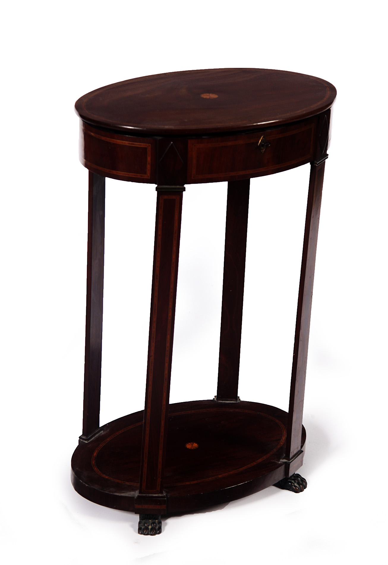REGENCY MAHOGANY INLAID SEWING TABLE