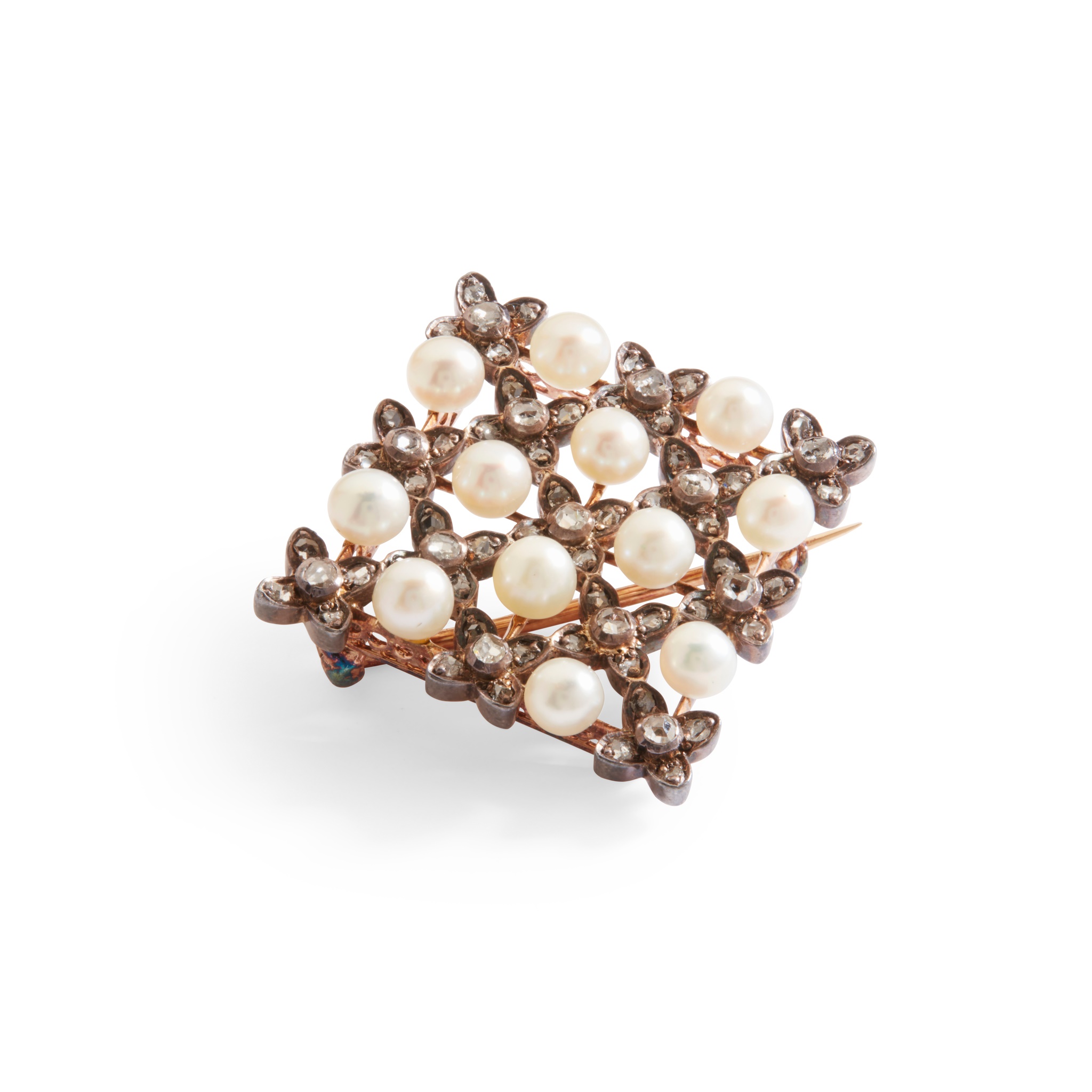 A pearl and diamond brooch