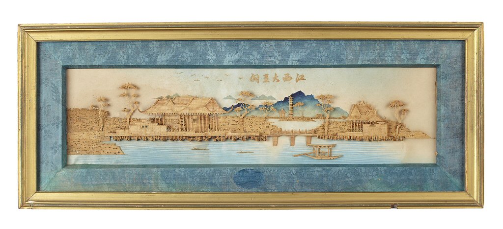 PAIR OF CHINESE CARVED CORK PICTURES