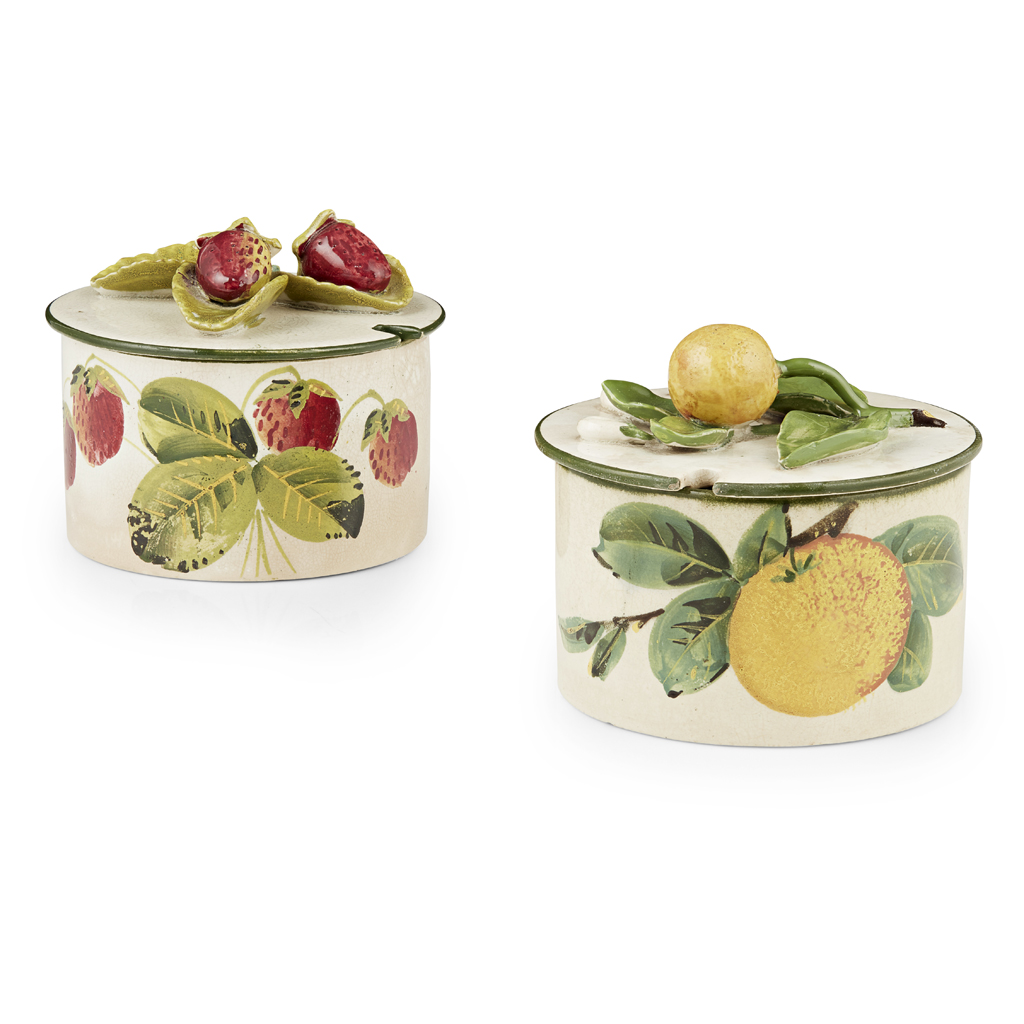 TWO WEMYSS WARE PRESERVE JARS AND COVERS