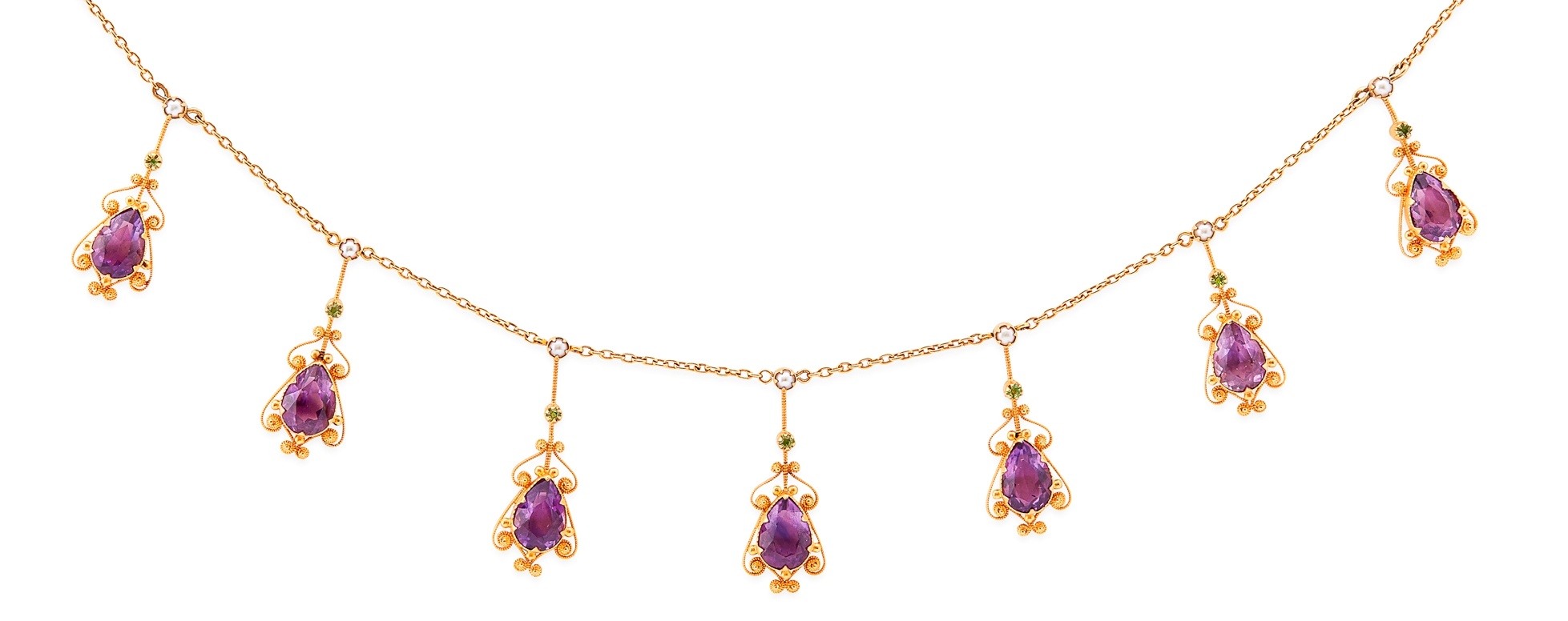 Suffragette Interest - A early 20th Century amethyst, pearl and peridot necklace
