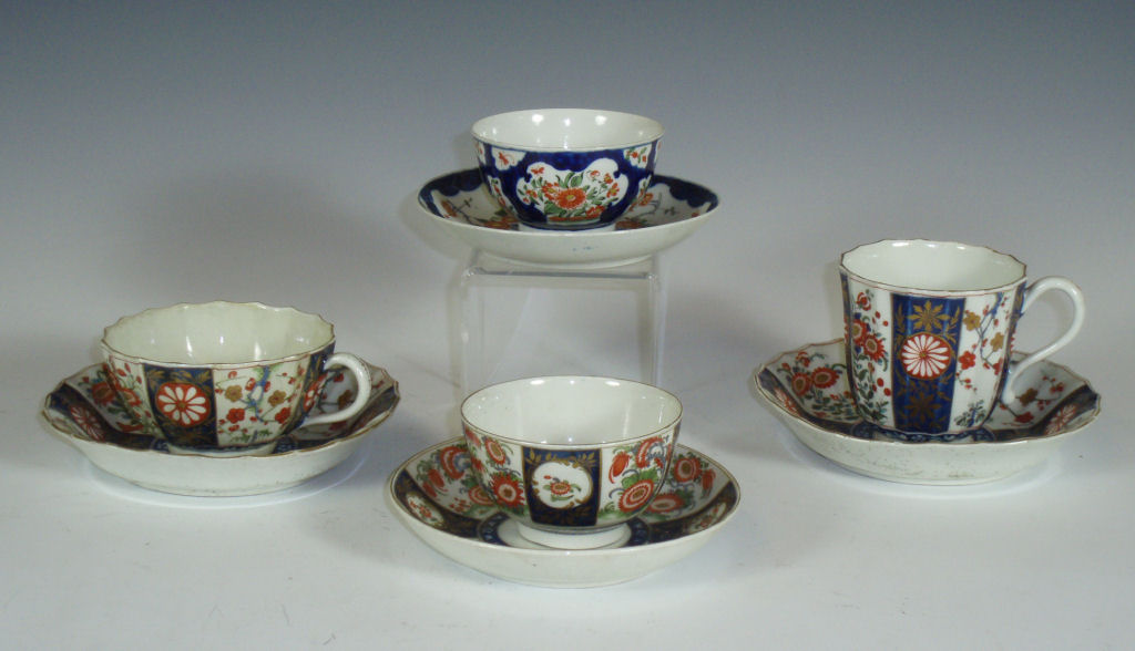 A group of three 18th century Worcester Japan pattern cups and saucers