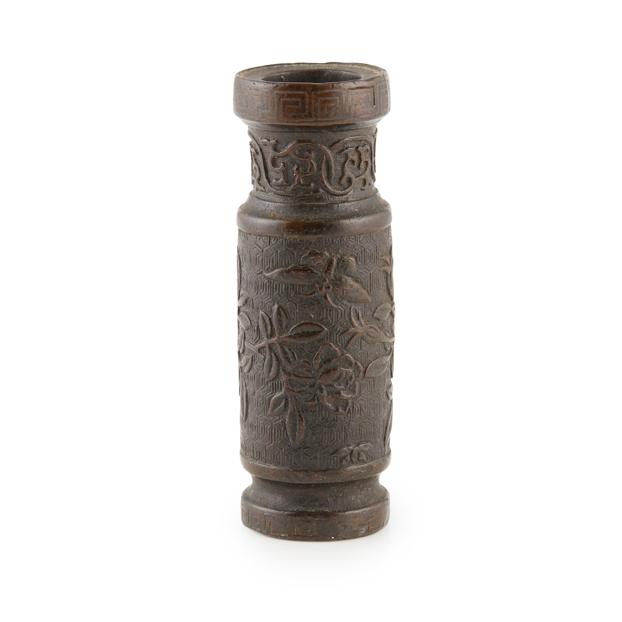 SILVER-INLAID GILT BRONZE CYLINDRICAL VASE
