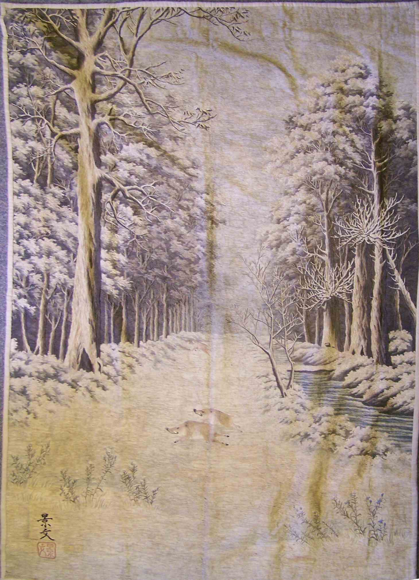 A Japanese silk wall hanging Meiji period