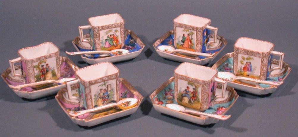 A set of six Dresden cups and saucers