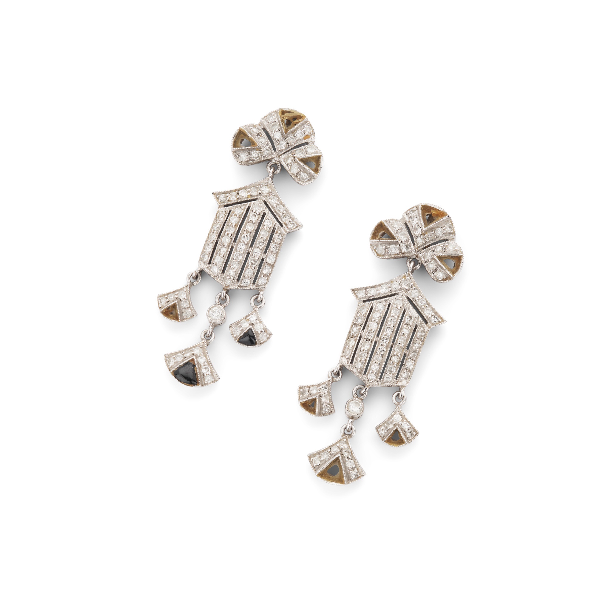 A pair of diamond and onyx earrings